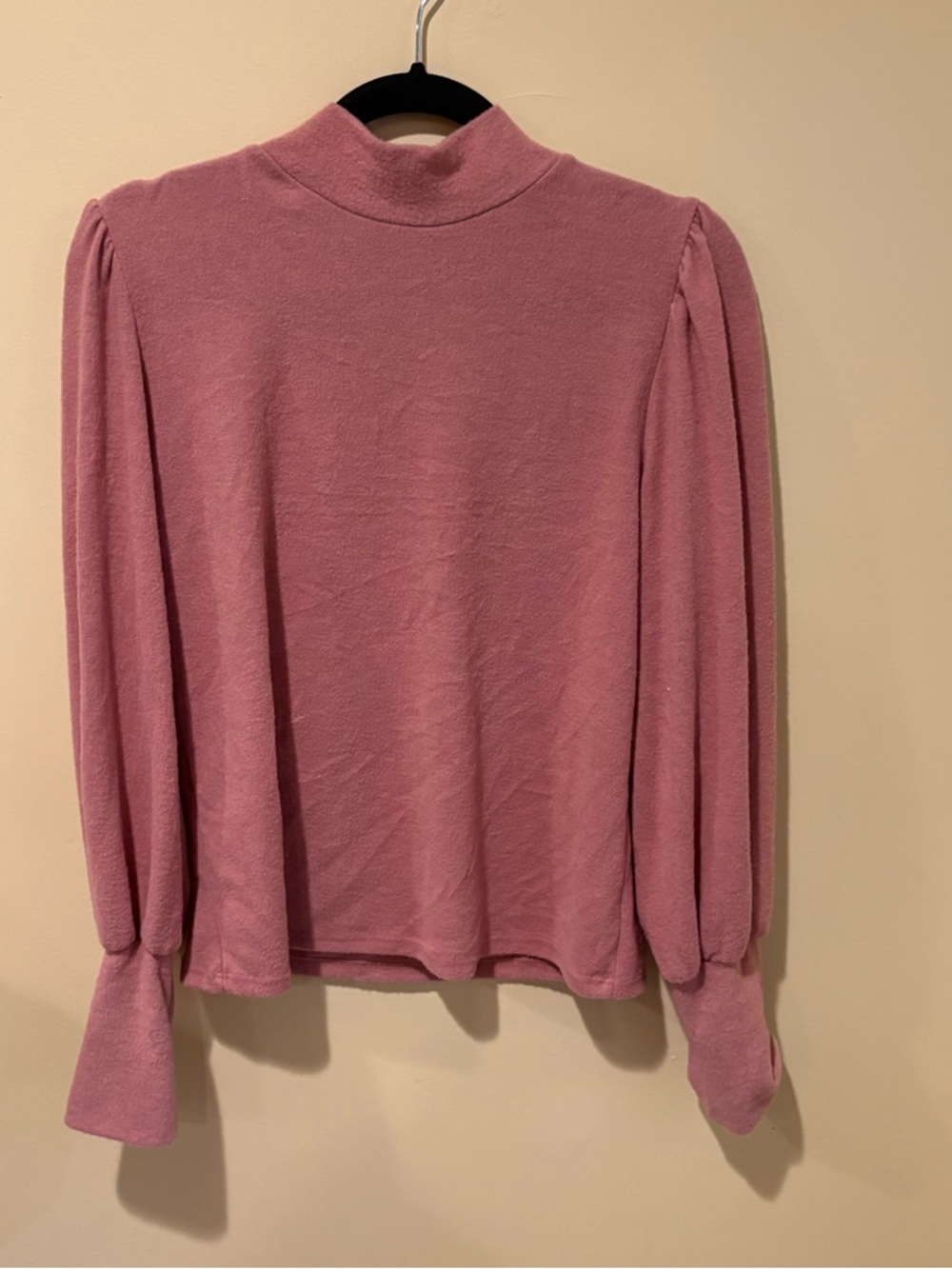 21 Saints Mock Neck Puff Sleeve Pink Sweater